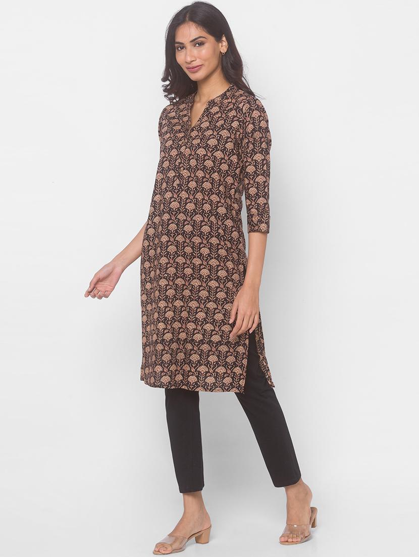 grey cotton straight kurta - 18068185 -  Standard Image - 1
