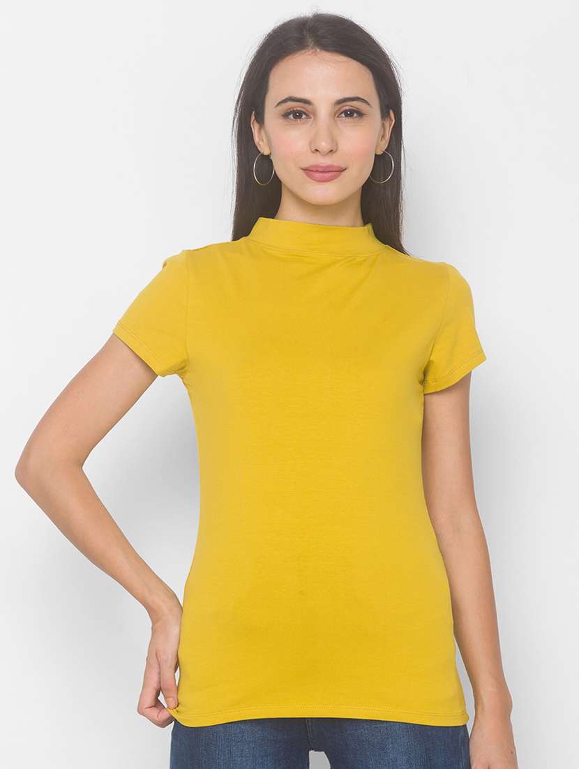 women's plain turtle neck t-shirt