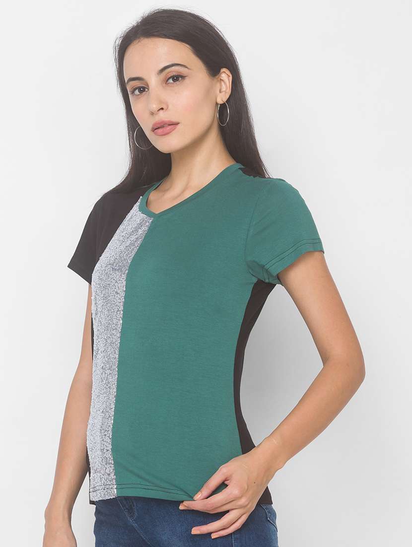 women's color block round neck t-shirt - 18068216 -  Standard Image - 1