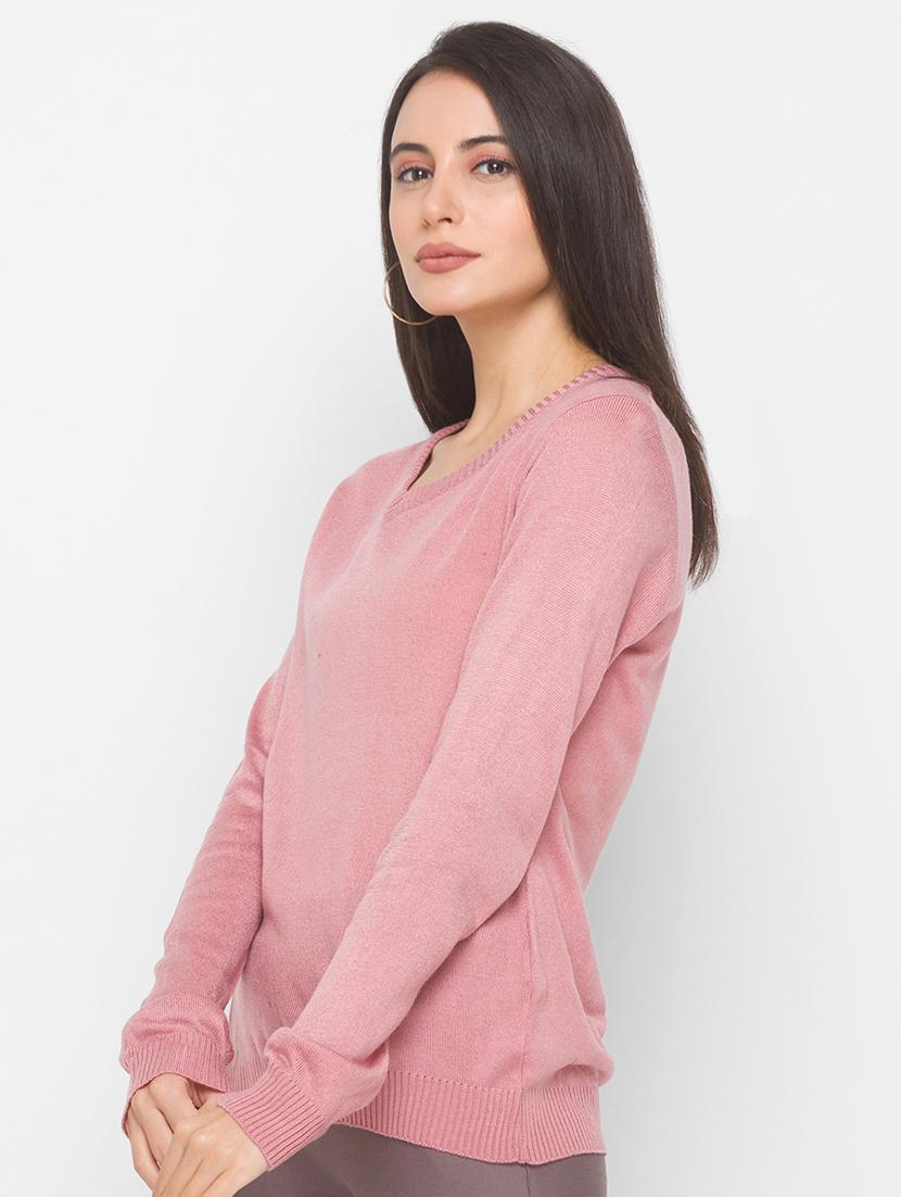 v-neck solid pink acrylic pullover - 18068274 - Standard Image - 1