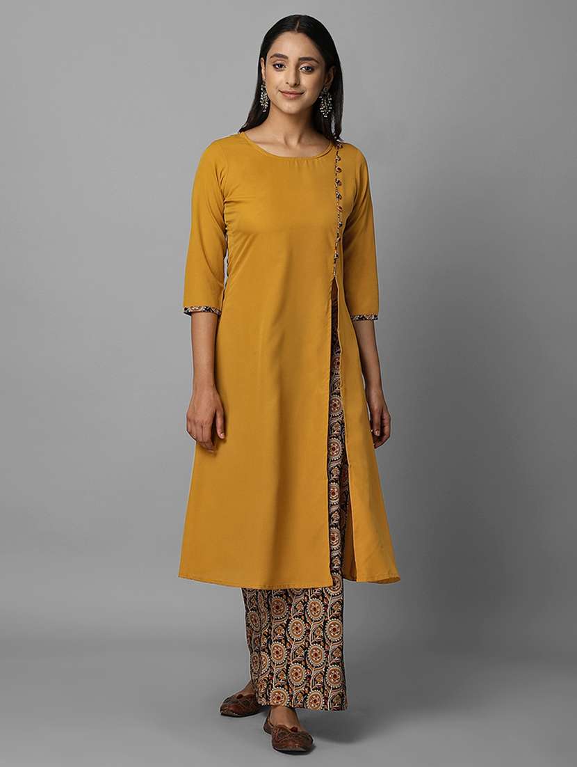 yellow crepe kurta palazzo  set