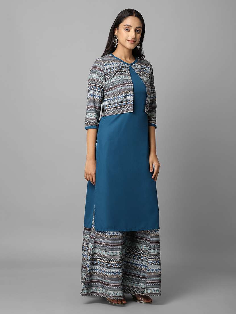 turquoise crepe kurta palazzo  set