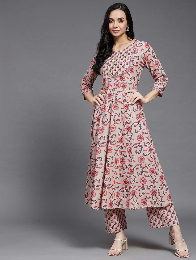 beige cotton kurta palazzo  set