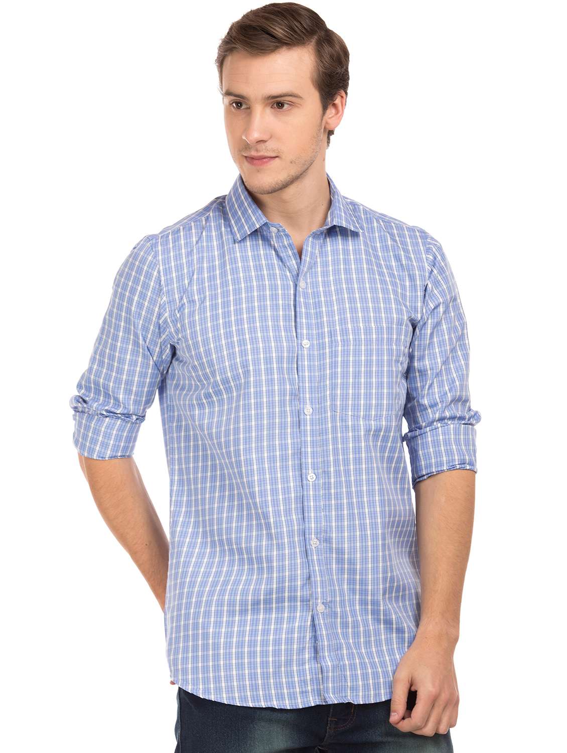 light blue checkered formal shirt