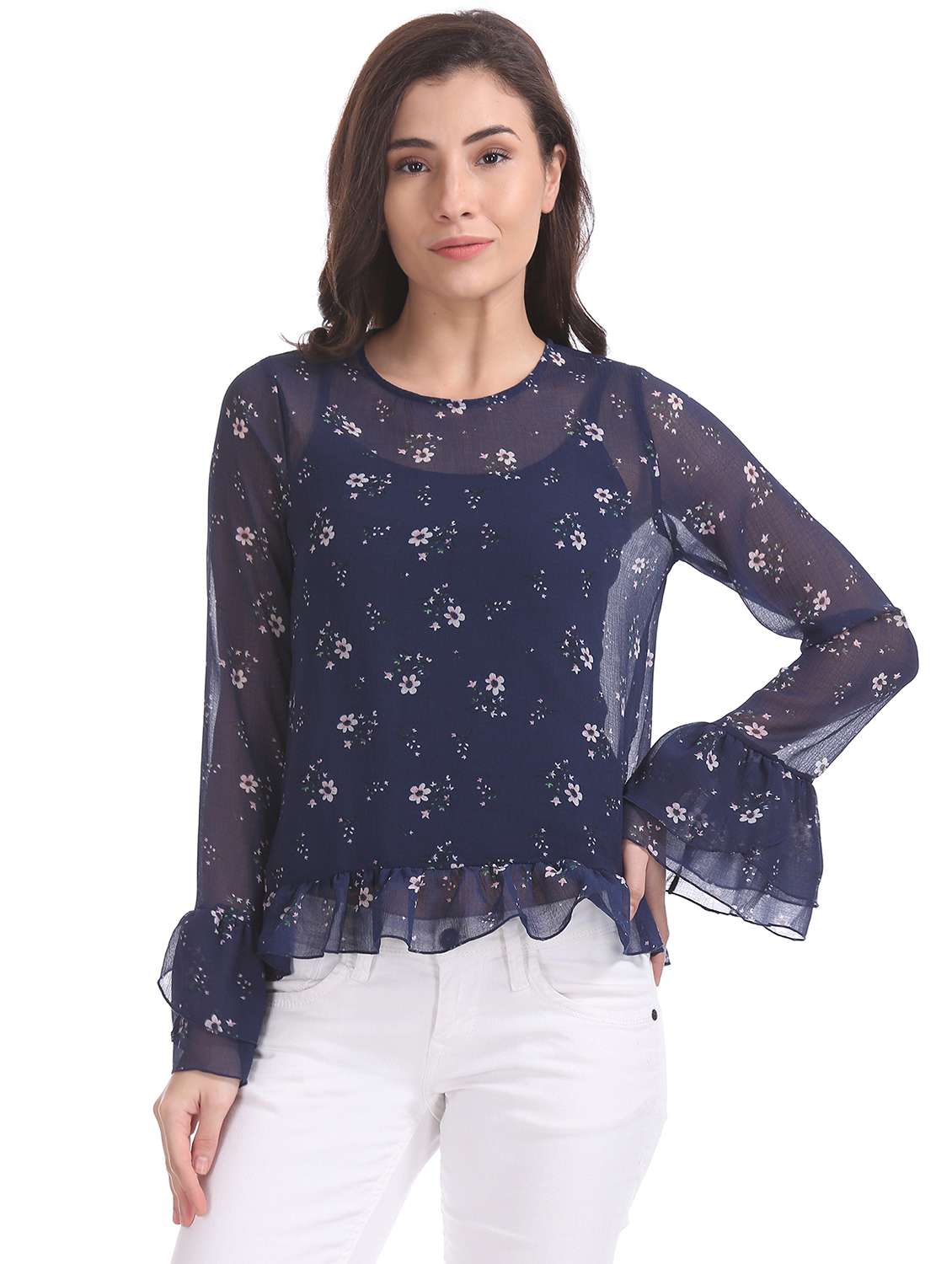 navy blue polyester regular top