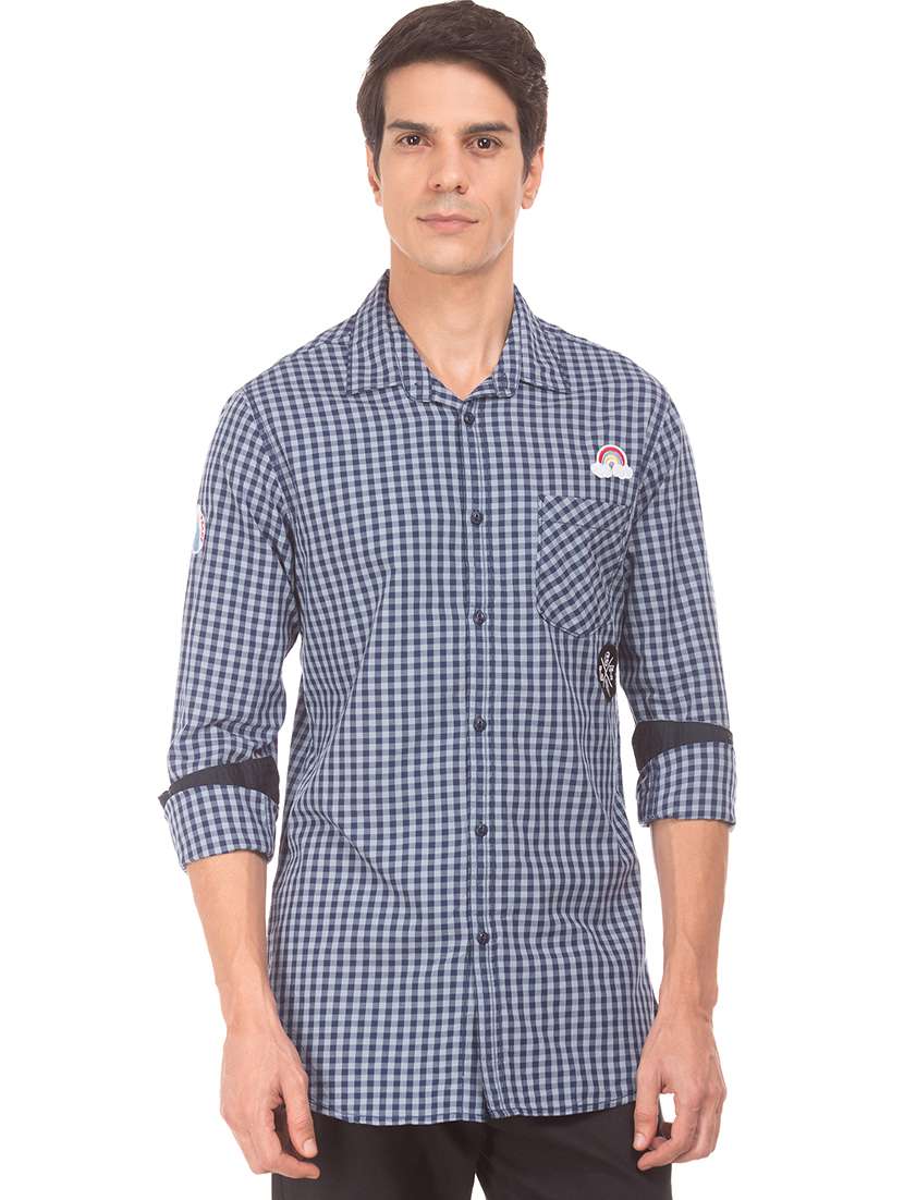 blue checkered casual shirt