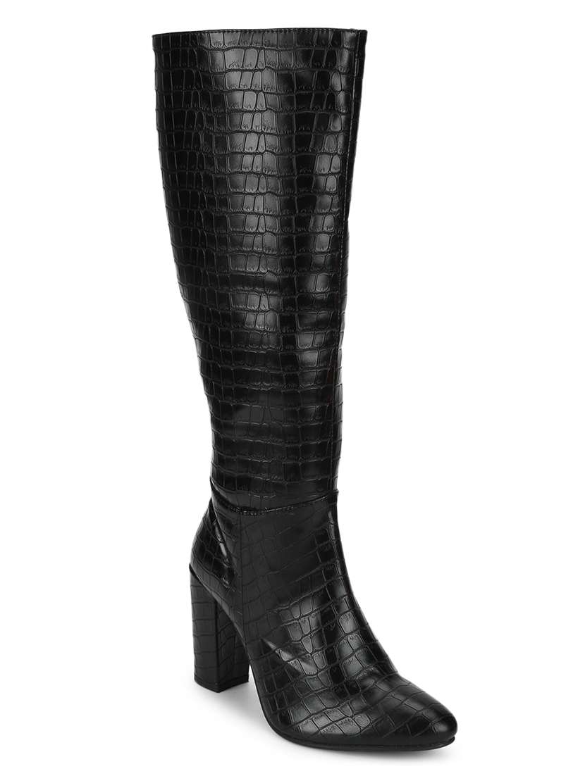 black pu knee length  boots