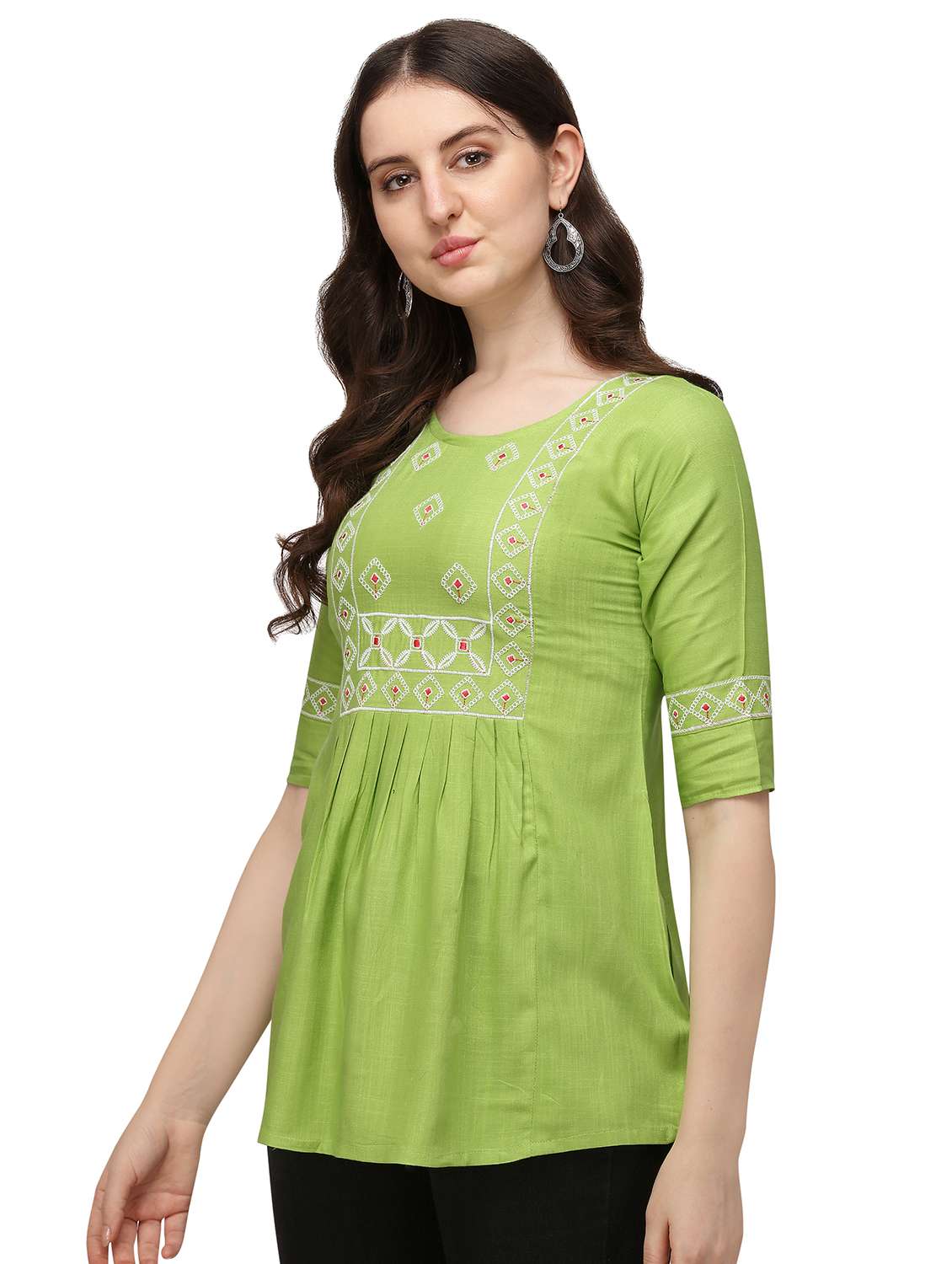 green rayon regular tunic - 18076041 -  Standard Image - 1