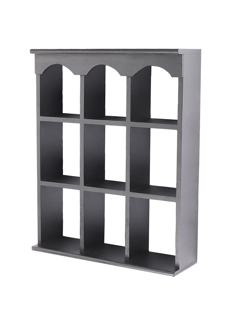 home sparkle engineered wood multipurpose nine partition compartment wall shelf rack (black) - 18078294 - Standard Image - 1