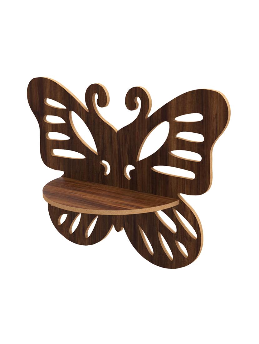 home sparkle butterfly shaped wall shelf mdf wall shelf rack wall mounted floating shelves (dark brown) - 18078310 - Standard Image - 1
