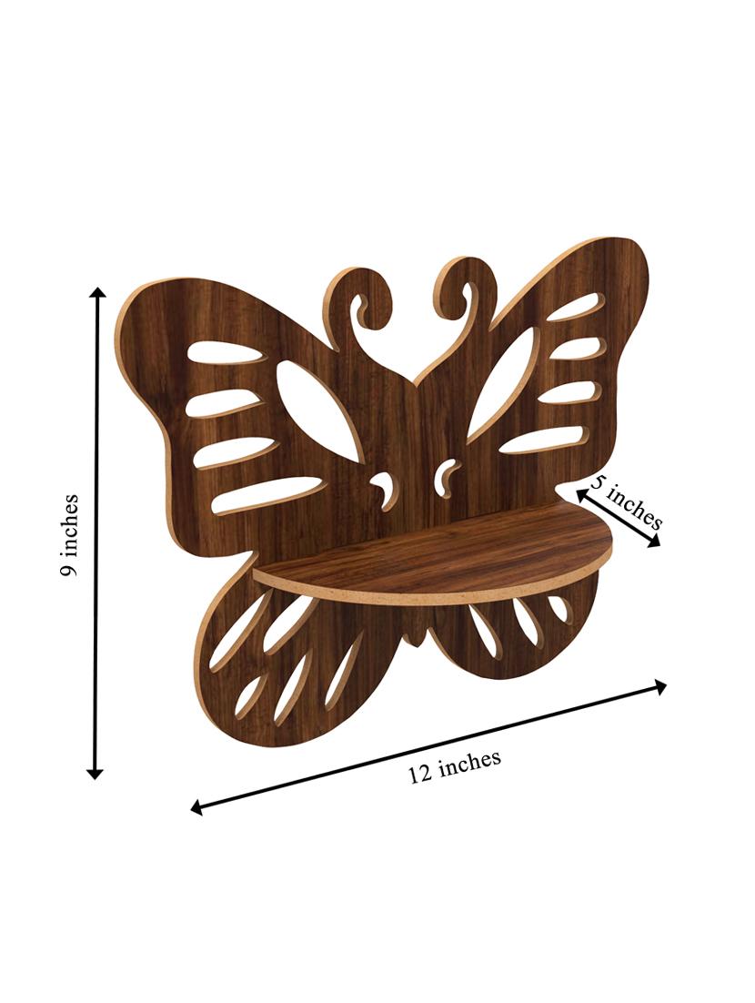 home sparkle butterfly shaped wall shelf mdf wall shelf rack wall mounted floating shelves (dark brown) - 18078310 - Standard Image - 4