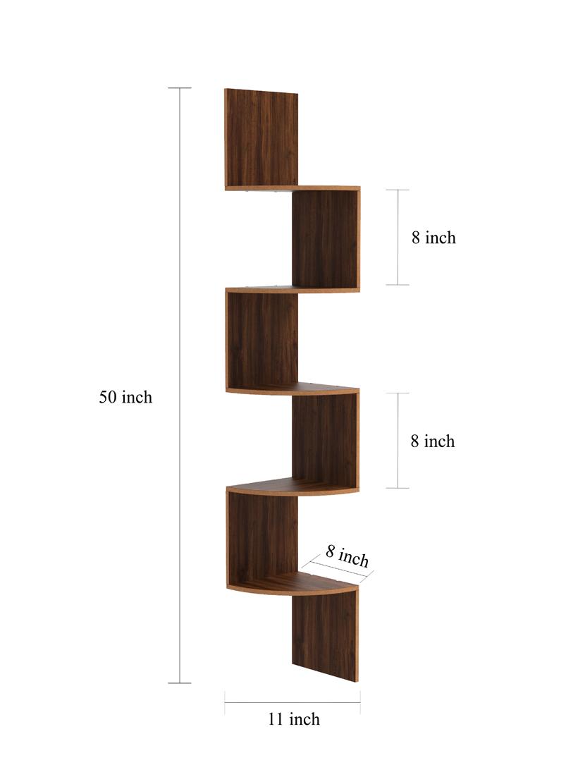 home sparkle wooden zig zag wall shelves corner shelf for living room (dark brown) - 18078314 - Standard Image - 4
