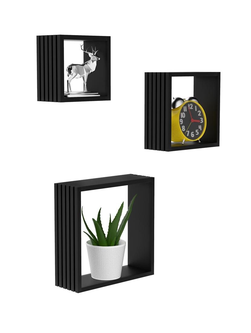 home sparkle louvers design wall mounted floating shelves for living room, bedroom set of 3(black) - 18078318 - Standard Image - 1