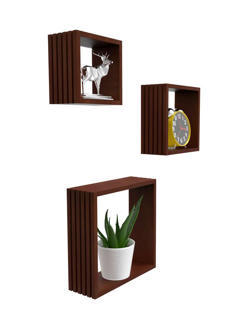 home sparkle louvers design wall mounted floating shelves for living room, bedroom set of 3(black) - 18078319 -  Standard Image - 1