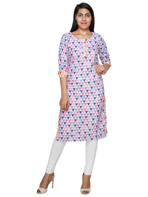 multi colored geometric print straight kurta - 18079407 -  Standard Image - 0