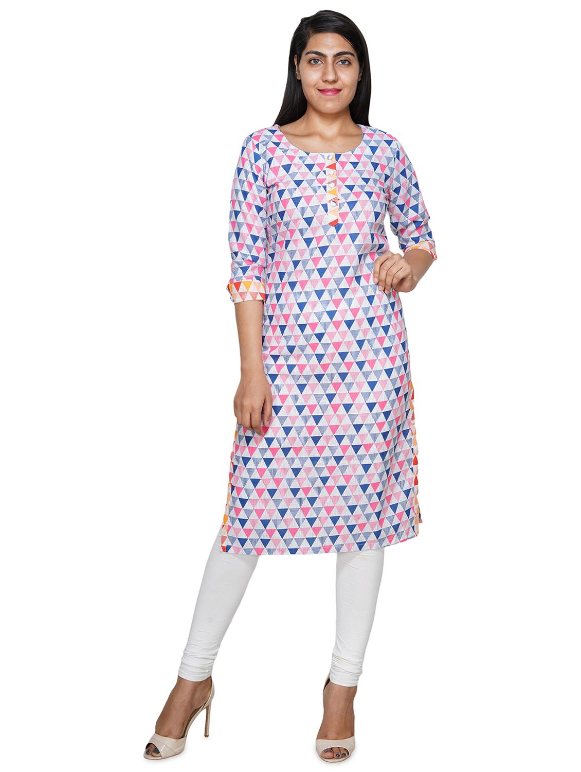 multi colored geometric print straight kurta - 18079407 -  Zoom Image - 0