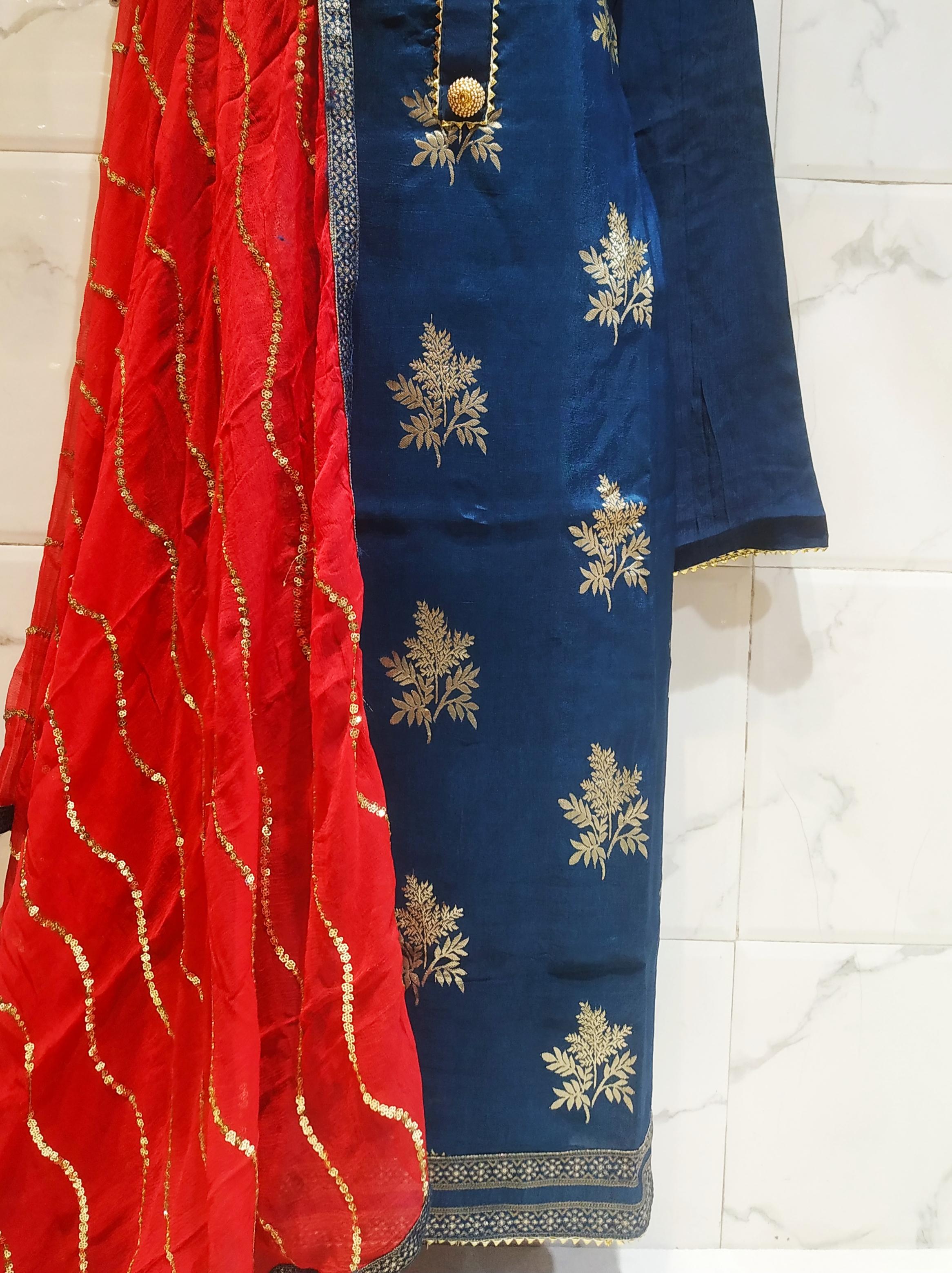 top. dola silk bottom. santoon dupatta.  - 18079659 -  Standard Image - 1