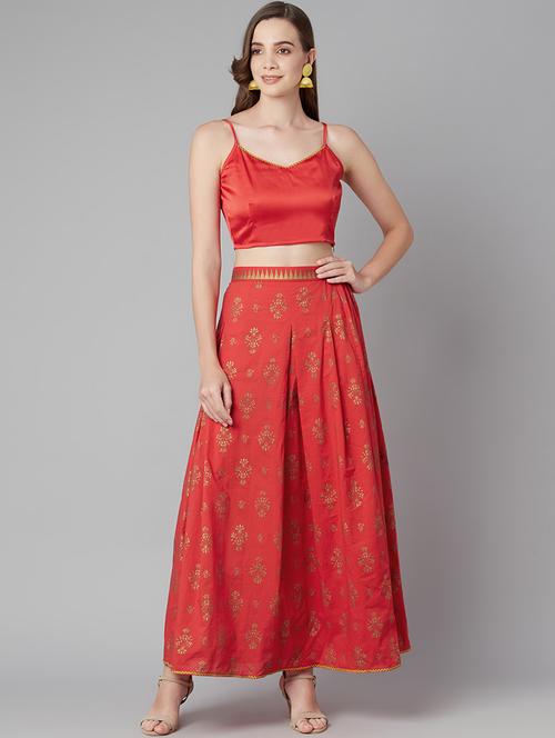 red satin skirt top  set - 18079721 -  Standard Image - 0