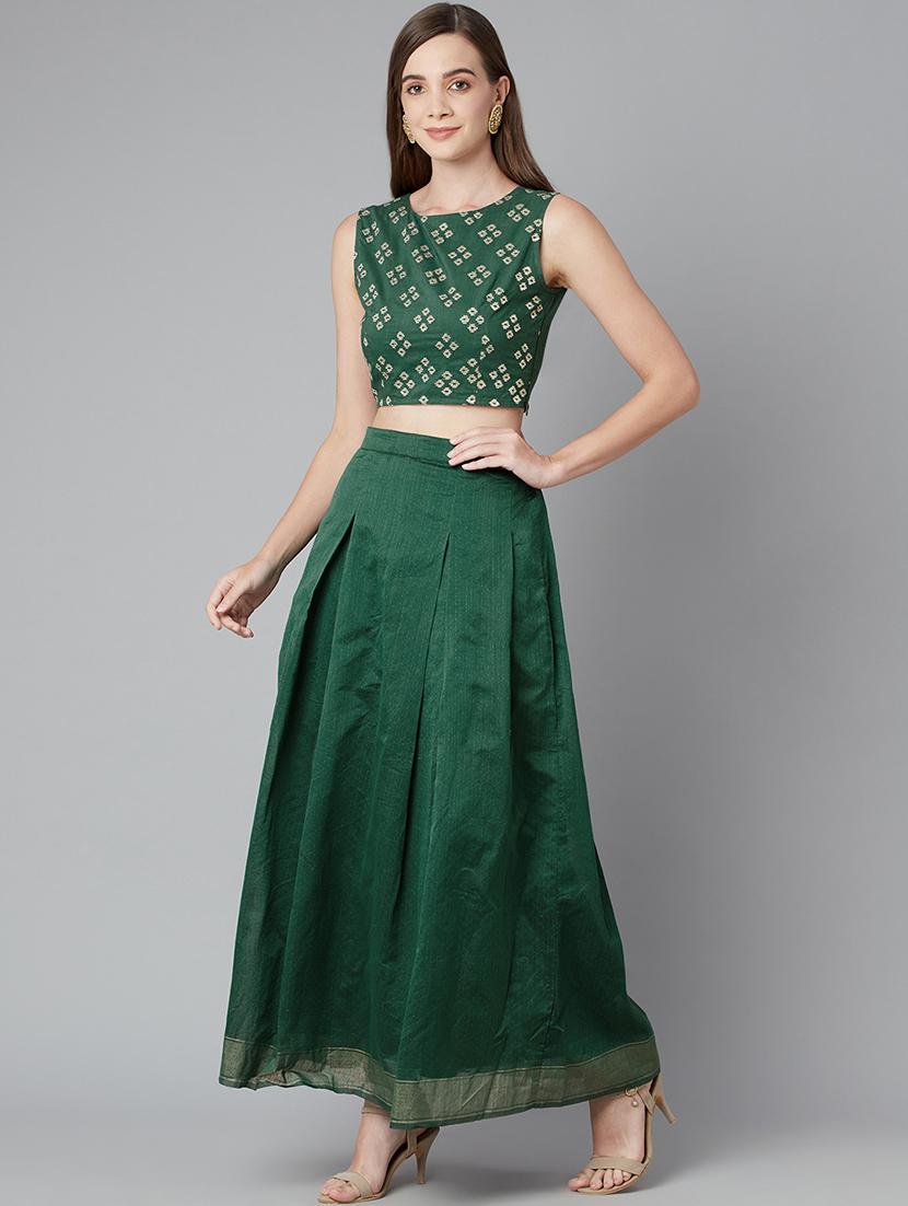 green cotton skirt top  set - 18079725 -  Standard Image - 1