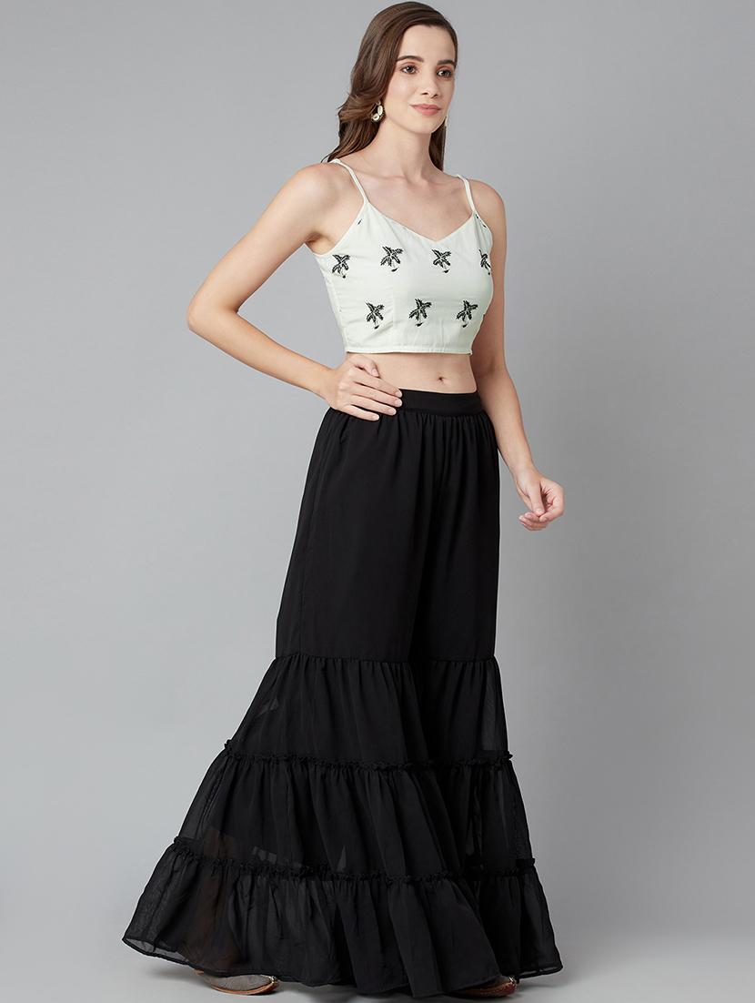 white embroidered top and sharara set - 18079727 - Standard Image - 1