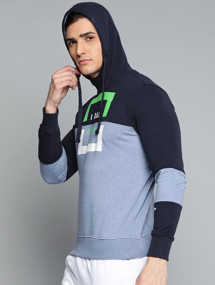 blue chest-printed color blocked sweatshirt - 18079750 - Standard Image - 1