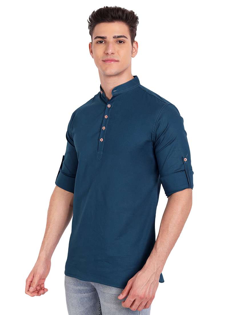 teal blue solid short kurta