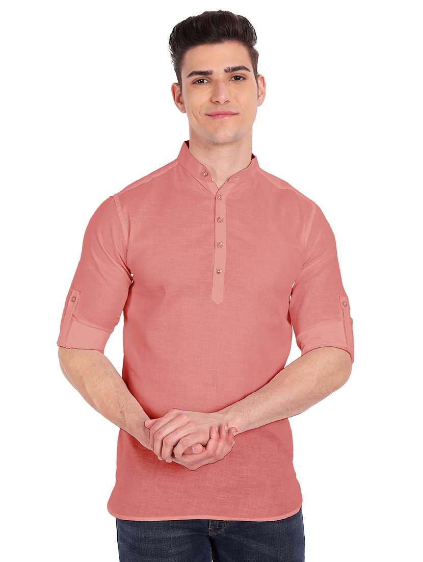 peach solid casual short kurta