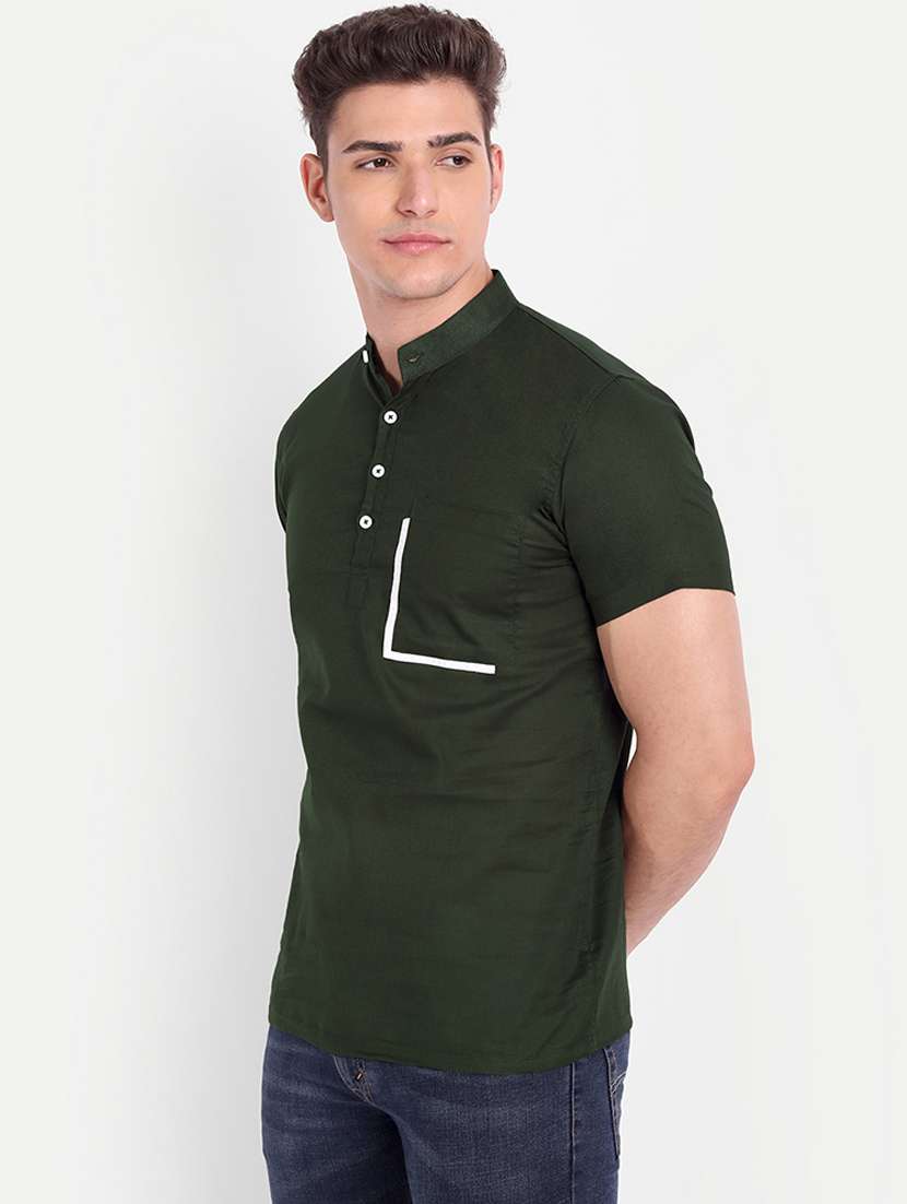 bottle-green solid kurta - 18079852 -  Standard Image - 1