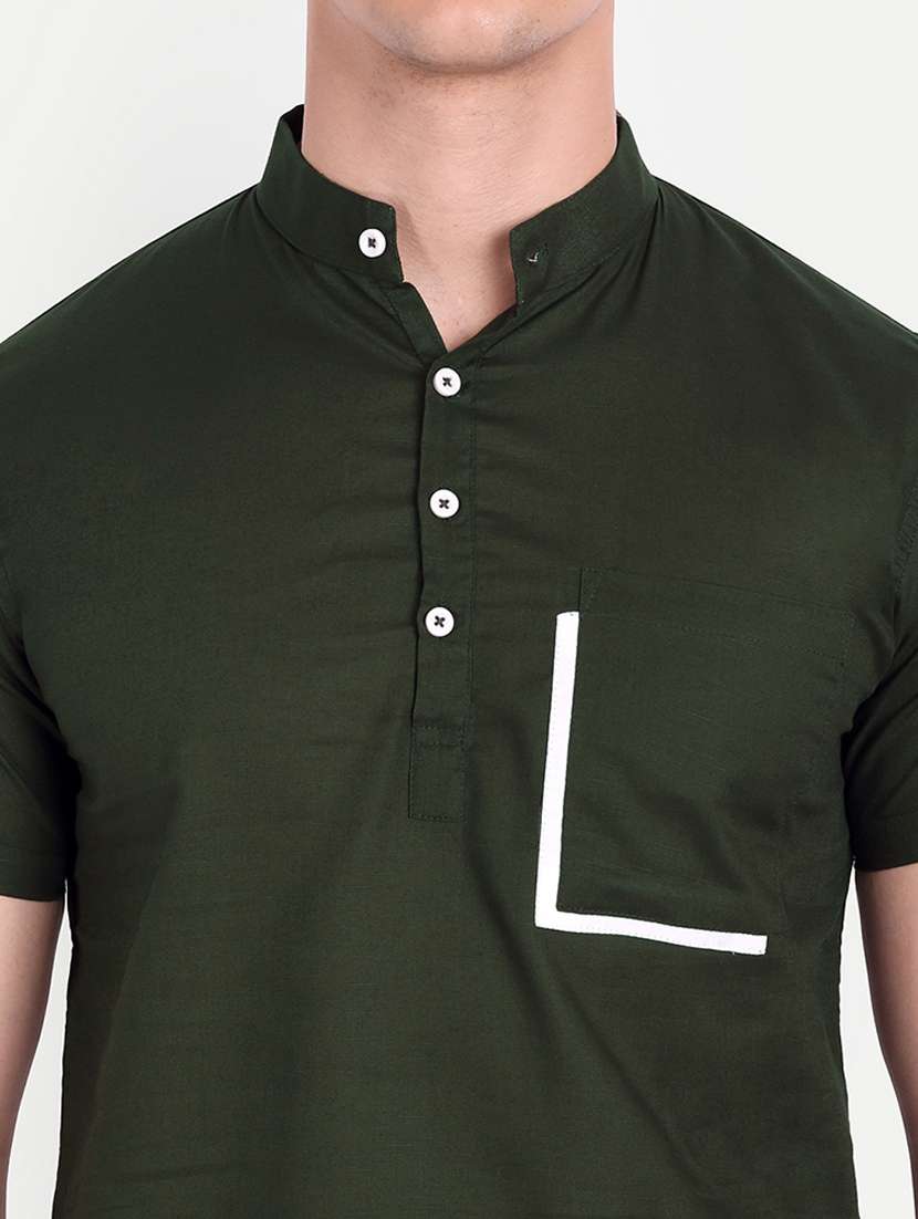 bottle-green solid kurta - 18079852 -  Standard Image - 4