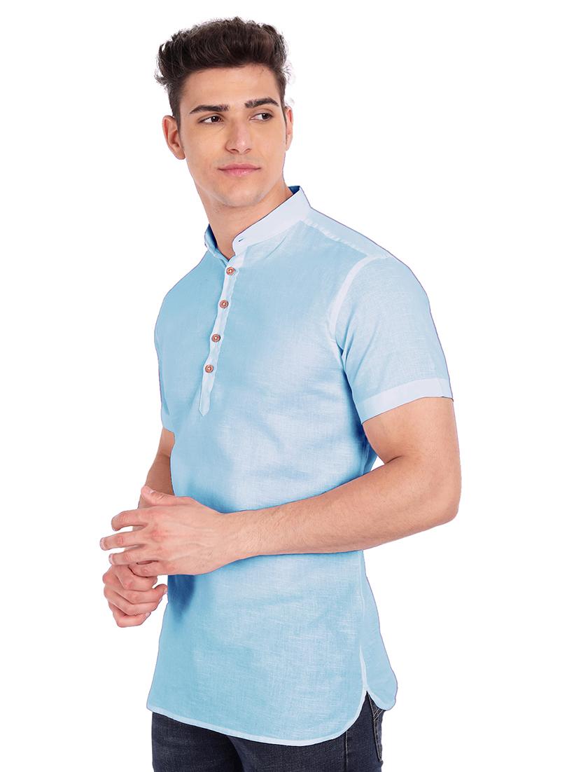 light blue solid short kurta - 18079861 - Standard Image - 1