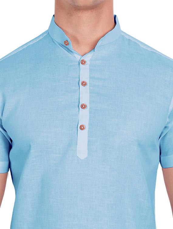 light blue solid short kurta - 18079861 - Standard Image - 4