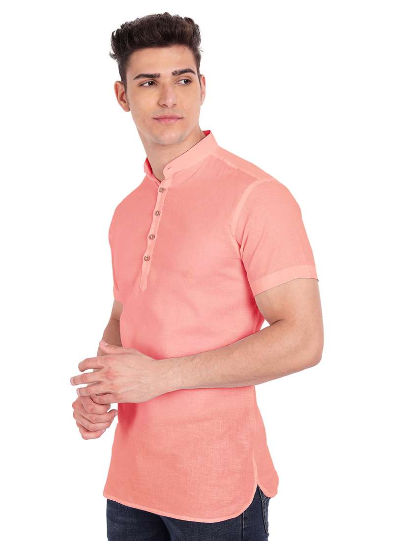 peach solid short kurta  - 18079867 -  Standard Image - 1