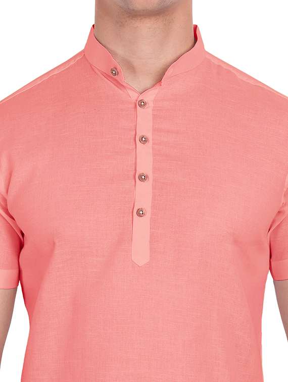 peach solid short kurta  - 18079867 -  Standard Image - 4