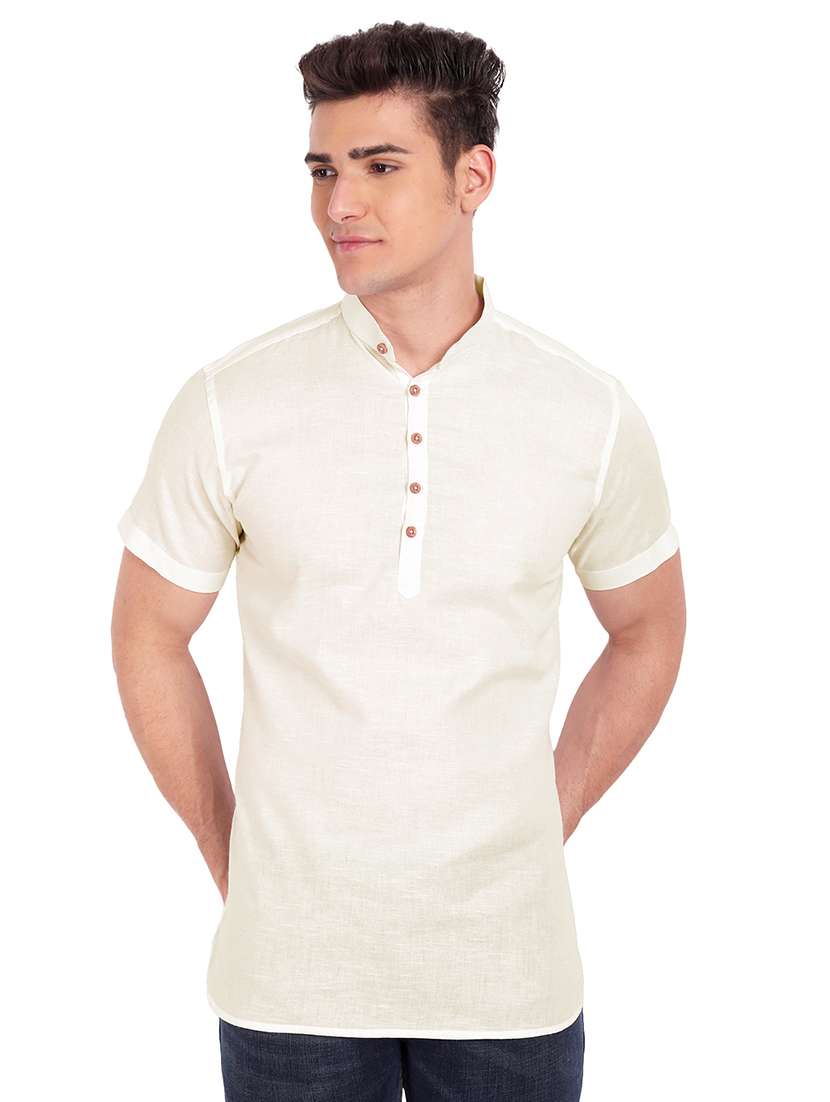 beige solid short kurta
