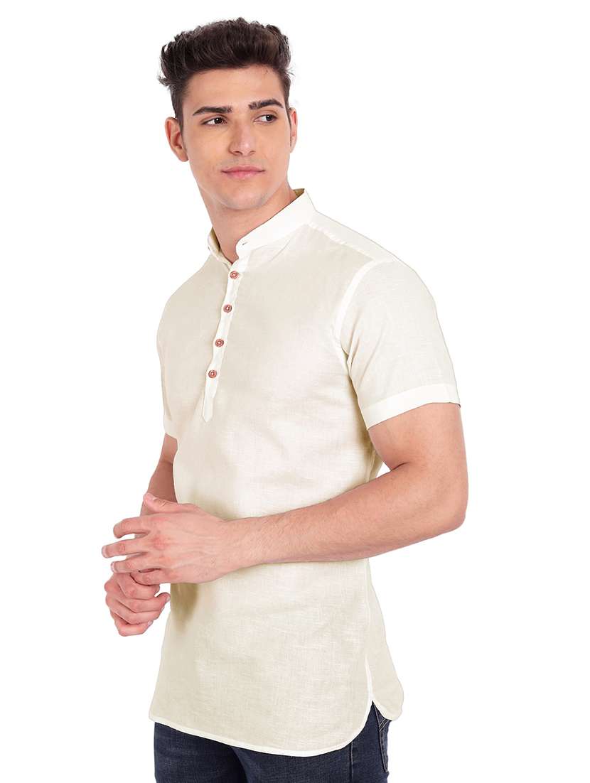 beige solid short kurta - 18079868 -  Standard Image - 1