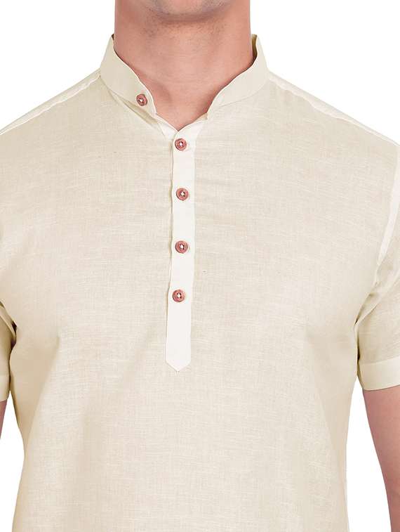 beige solid short kurta - 18079868 -  Standard Image - 4