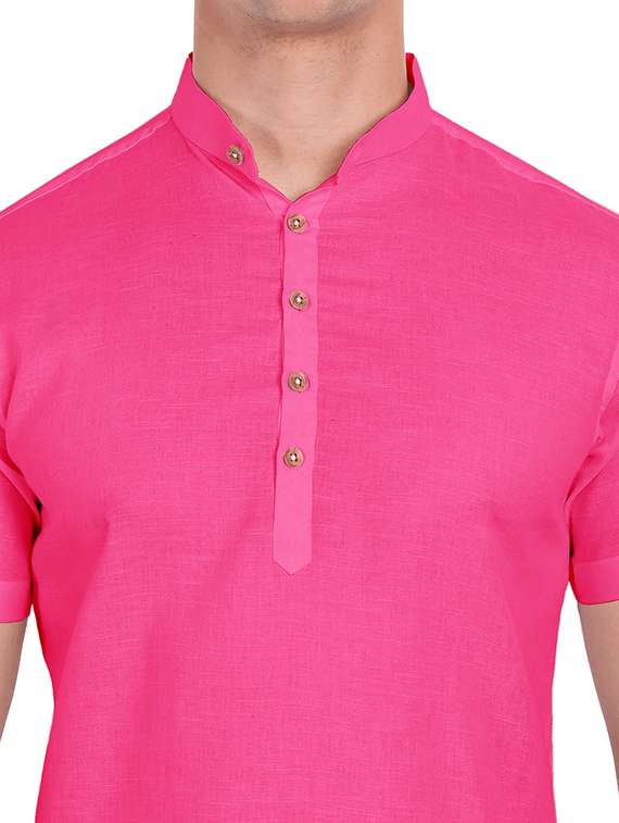 pink solid short kurta - 18079869 -  Standard Image - 4