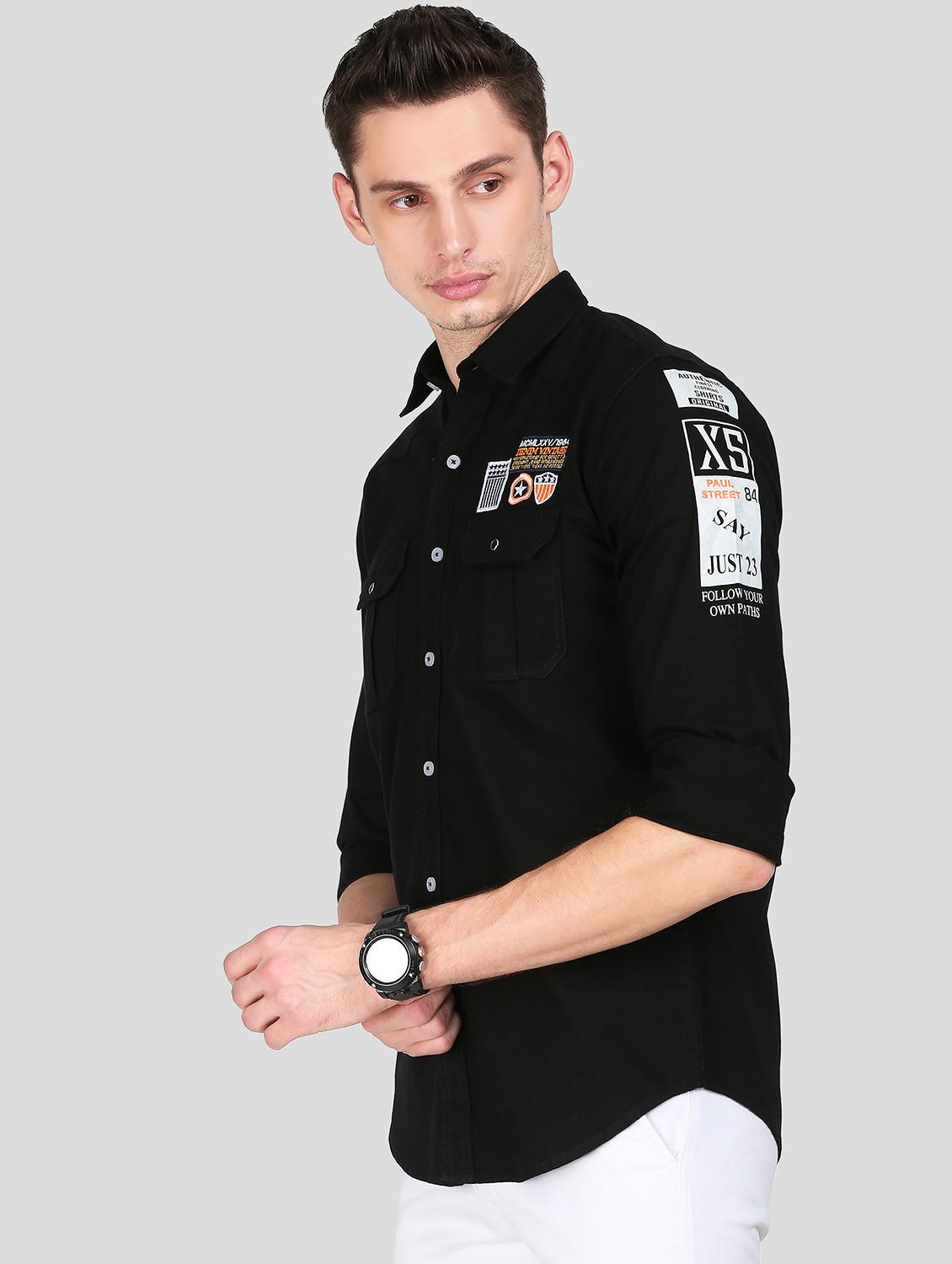 black solid casual shirt - 18079945 -  Standard Image - 1