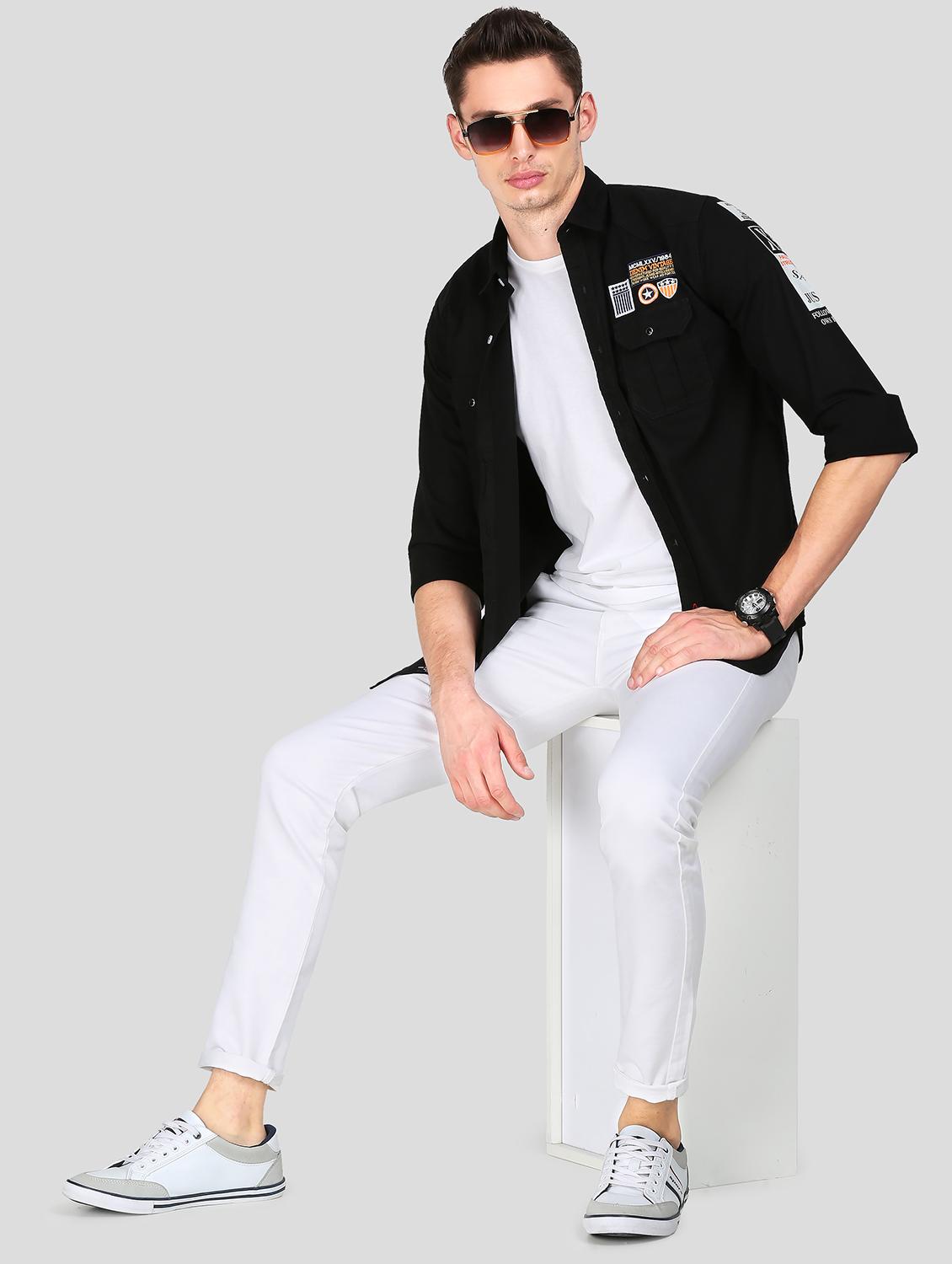 black solid casual shirt - 18079945 - Standard Image - 4