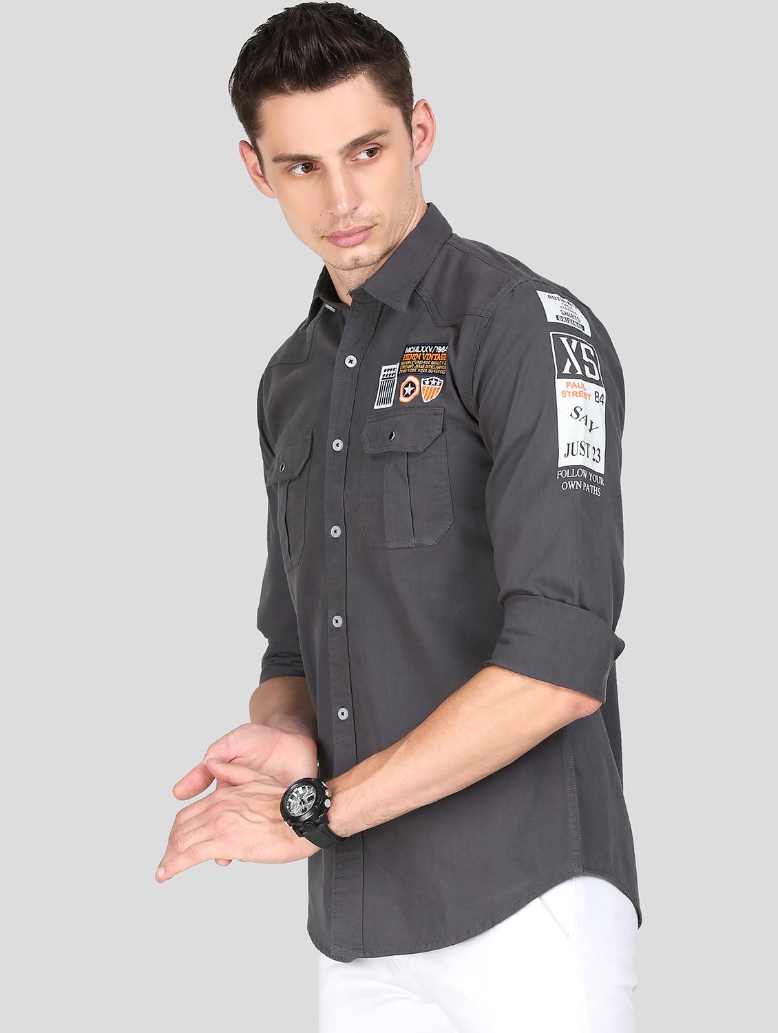 grey solid casual shirt - 18079946 -  Standard Image - 1