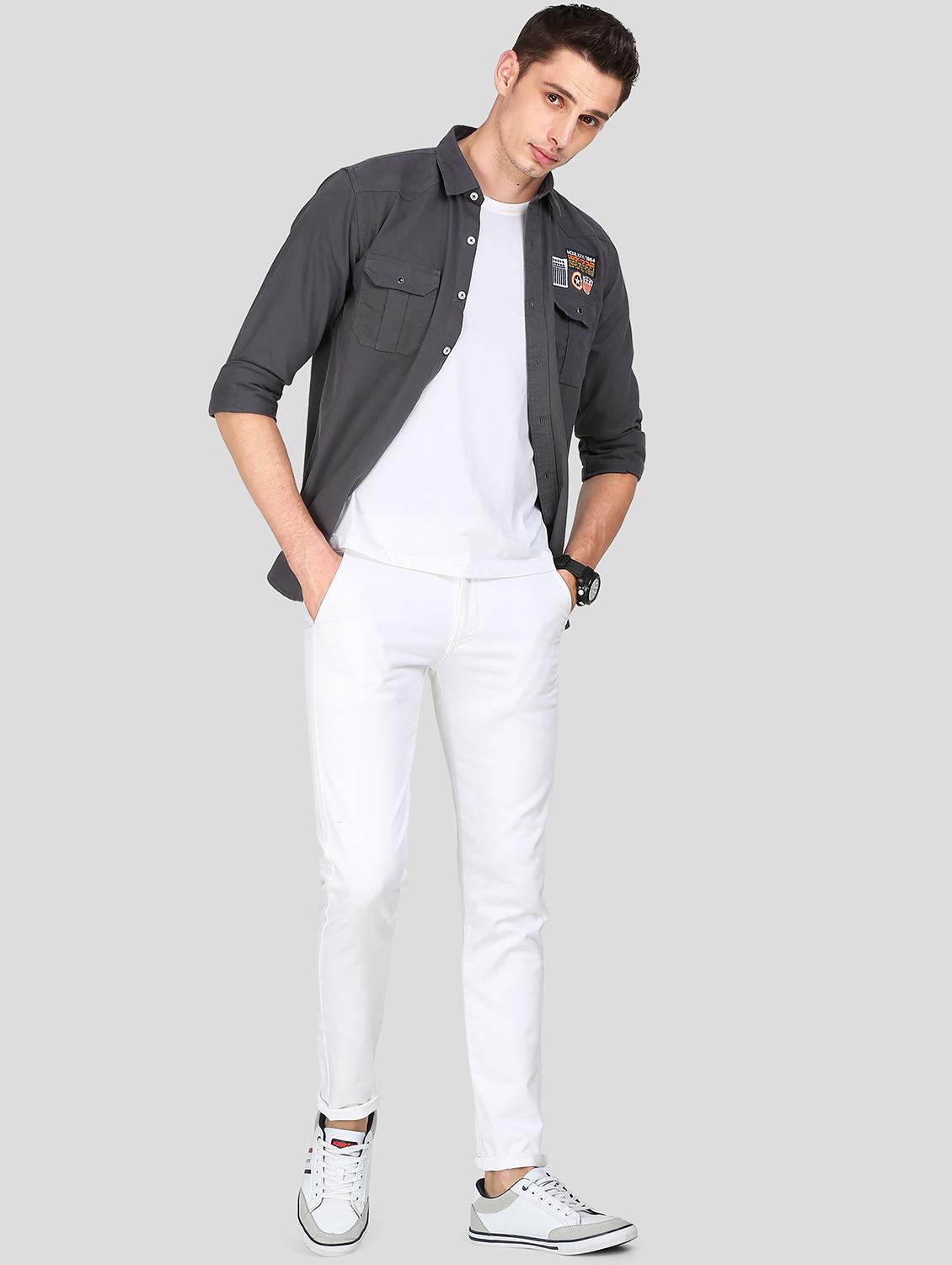 grey solid casual shirt - 18079946 - Standard Image - 4