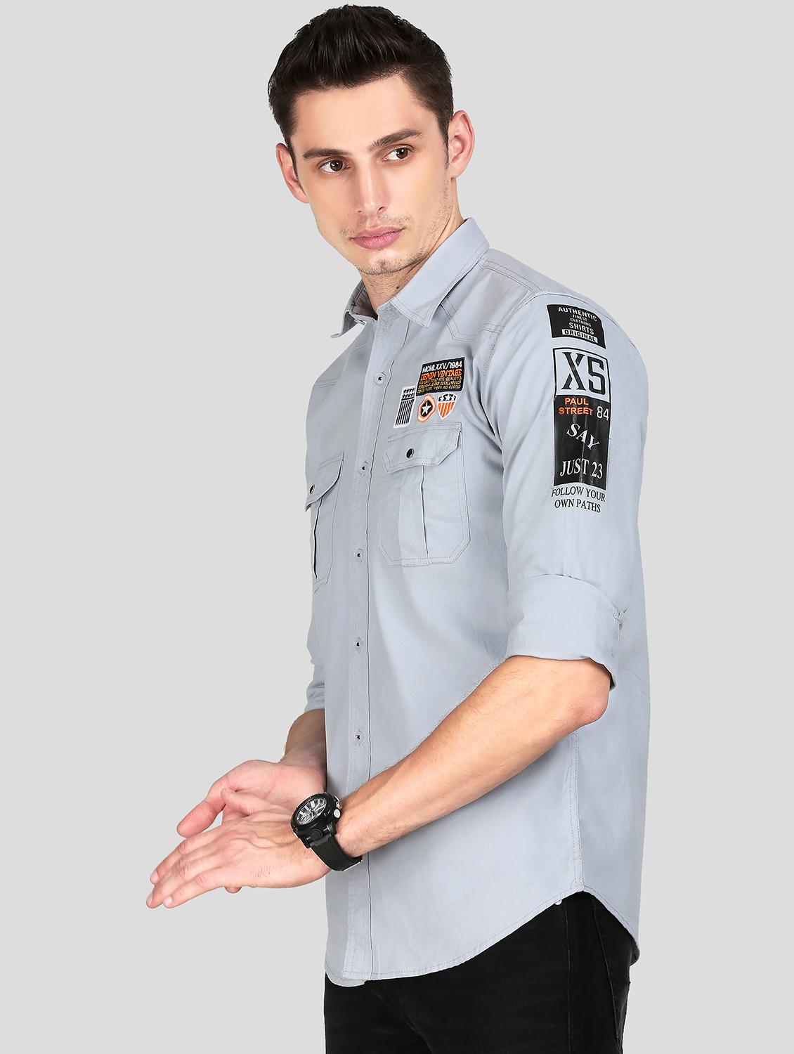 grey solid casual shirt - 18079948 - Standard Image - 1