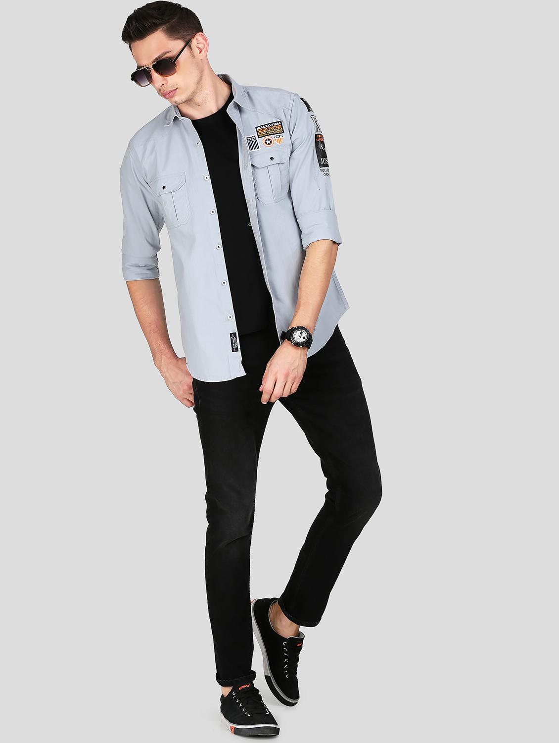 grey solid casual shirt - 18079948 - Standard Image - 4