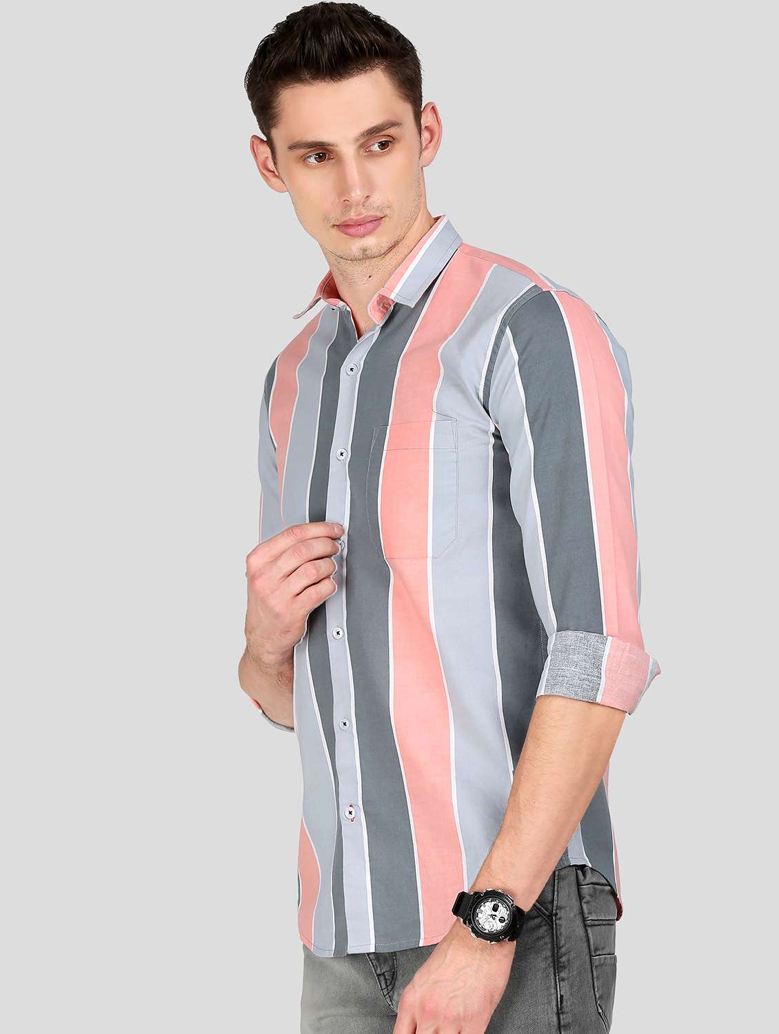 pink stripe casual shirt - 18079960 - Standard Image - 1