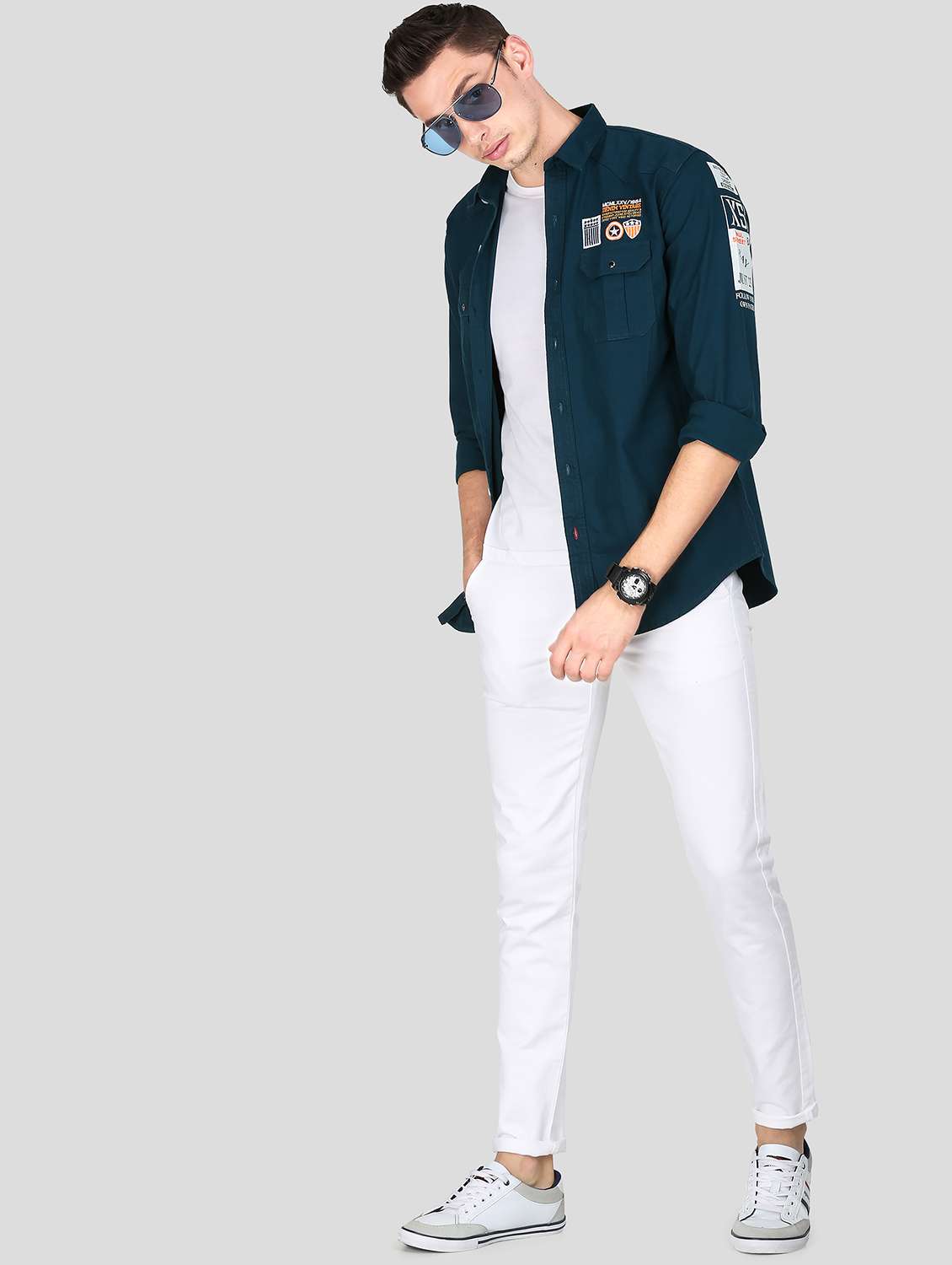 dark blue solid casual shirt - 18079965 -  Standard Image - 4