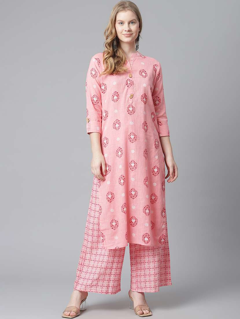 peach cotton kurta palazzo  set