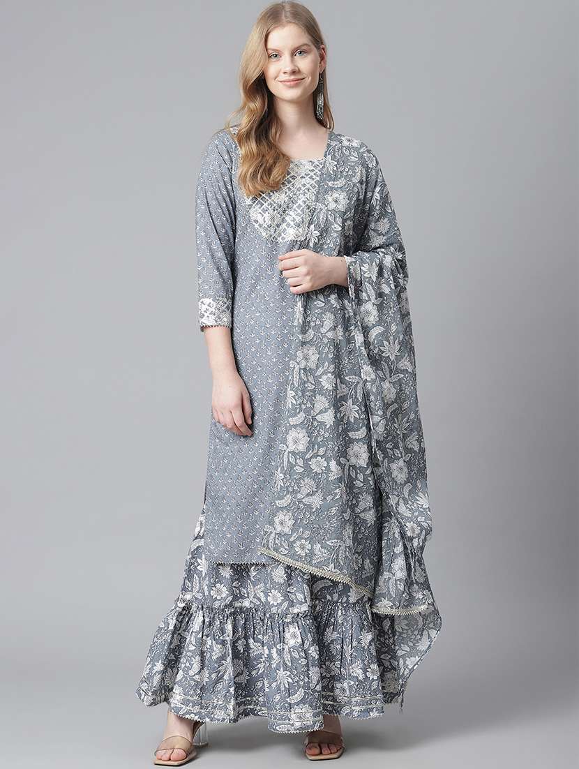 grey kurta sharara set with dupatta
