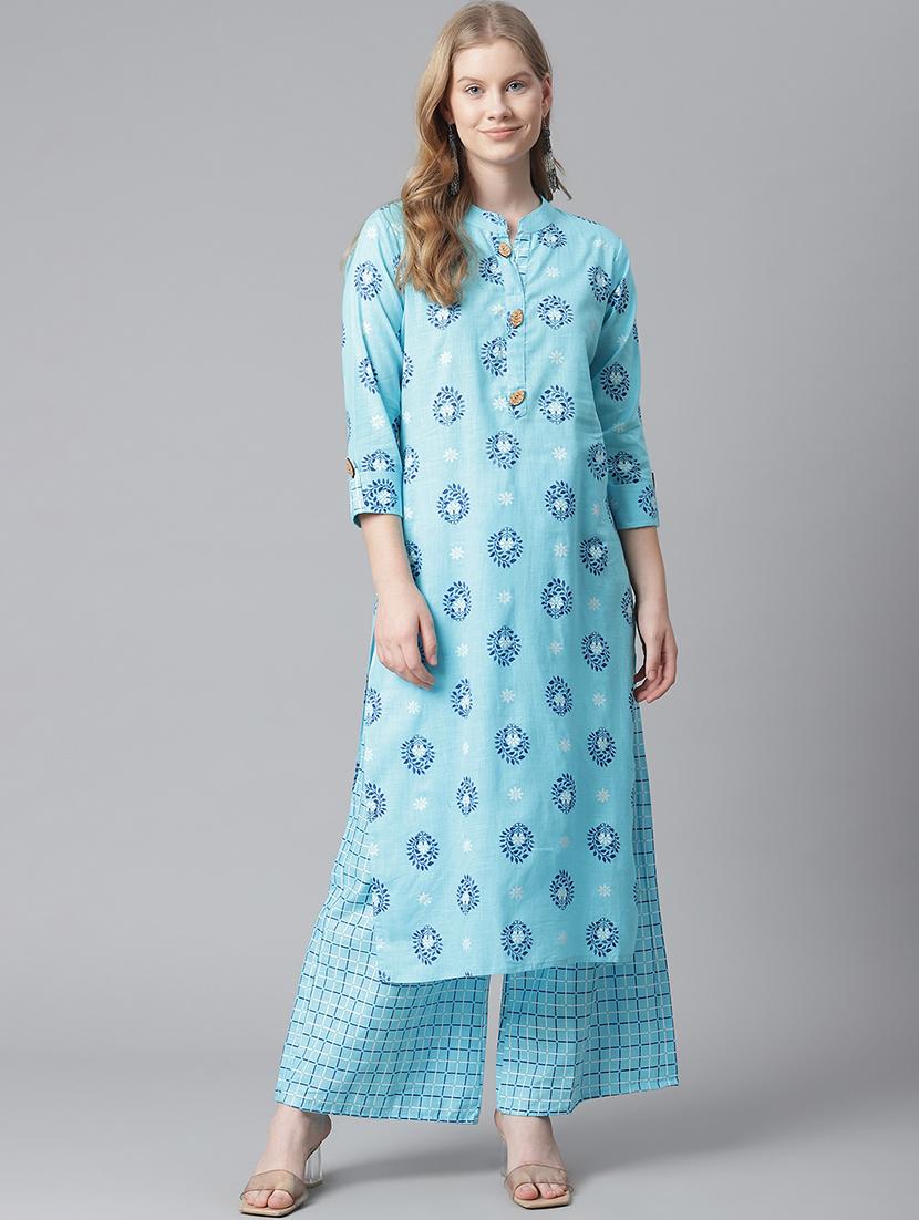 blue cotton kurta palazzo  set
