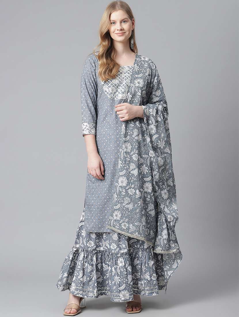 grey cotton kurta sharara  set