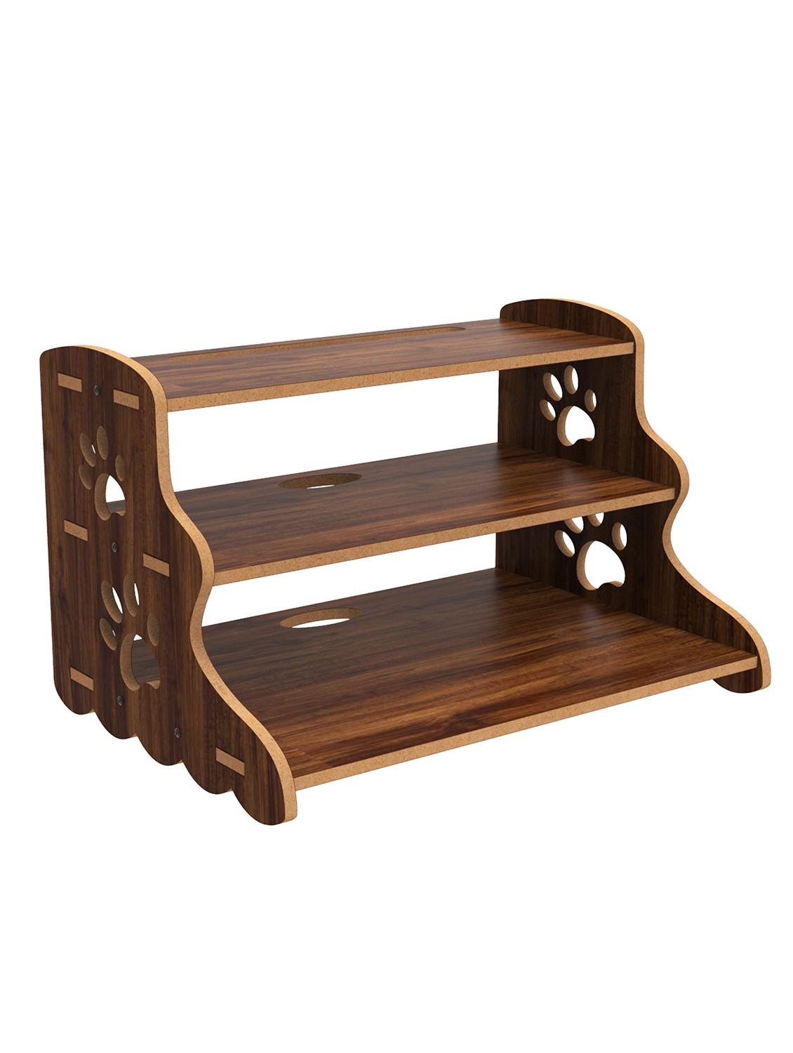 home sparkle mdf wall shelve | wall mounted floating 3 tier wall shelf / set top box holder (dark brown) - 18080943 -  Standard Image - 1